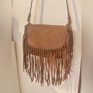 Boho brown leather fringe bag
